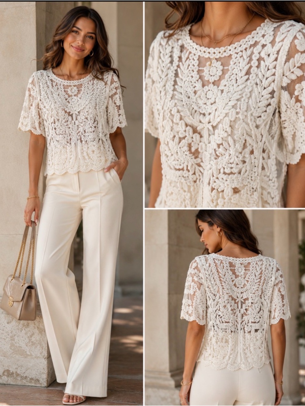 Laundry by Shelli Segal Ivory Crochet Lace Top
